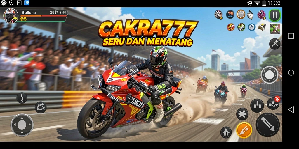 Screenshot dari gameplay seru CAKRA777 di lintasan balapan.