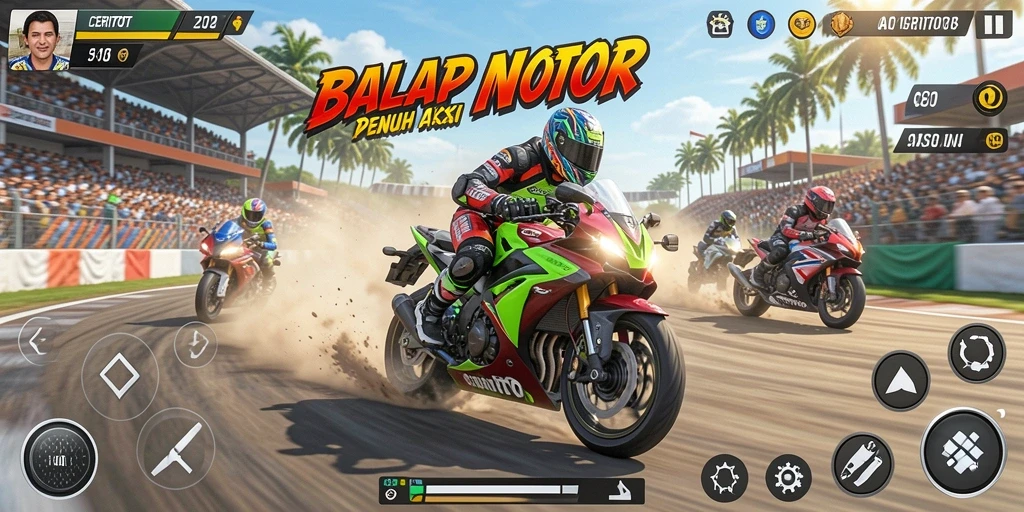 Tampilan seru balap motor di CERITOTO dengan grafis menawan.