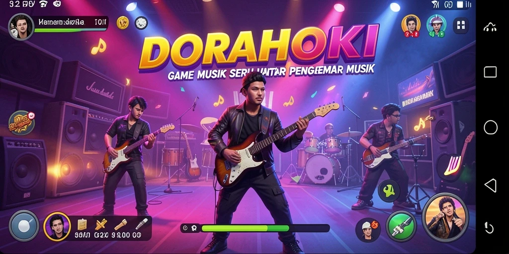 Tampilan gameplay menyenangkan dari <strong>DORAHOKI</strong> dengan fitur karaoke interaktif.