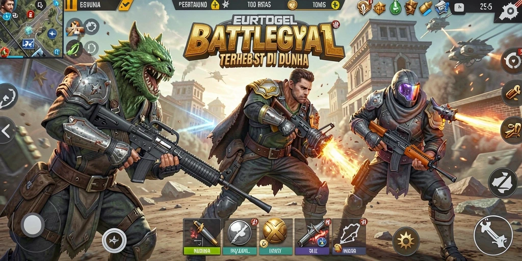 Tangkapan layar EUROTOGEL menampilkan aksi seru dalam Battle Royale.
