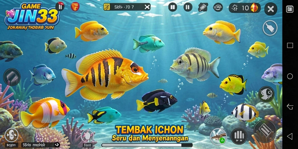 Screenshot gameplay JIN33 menampilkan ikan besar yang sedang ditangkap.