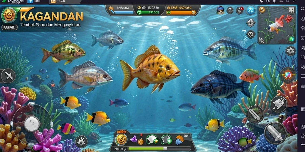 Tampilan gameplay KAGANDAN yang menampilkan aksi menangkap ikan.