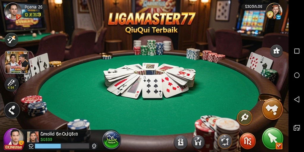 Screenshot LIGAMASTER77 menampilkan antarmuka permainan QiuQiu yang menarik.