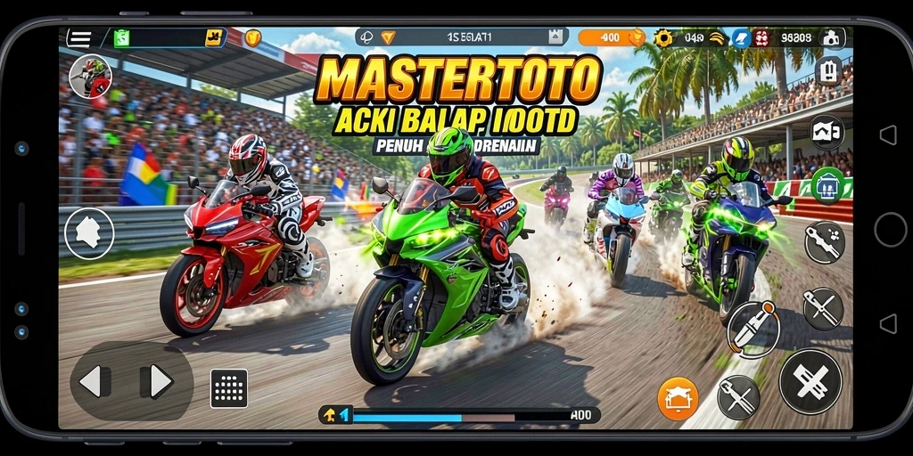 Tampilan gameplay MASTERTOTO yang mendebarkan dalam balapan motor.