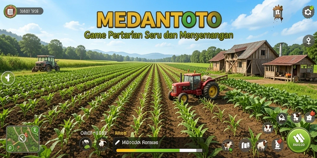 Tangkapan layar gameplay <strong>MEDANTOTO</strong> dengan ladang yang subur dan berbagai tanaman.