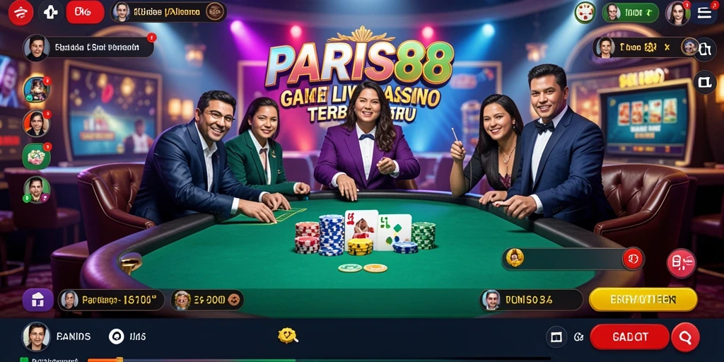 Screenshot utama PARIS88 menampilkan dealer cantik dan gameplay yang mendebarkan.