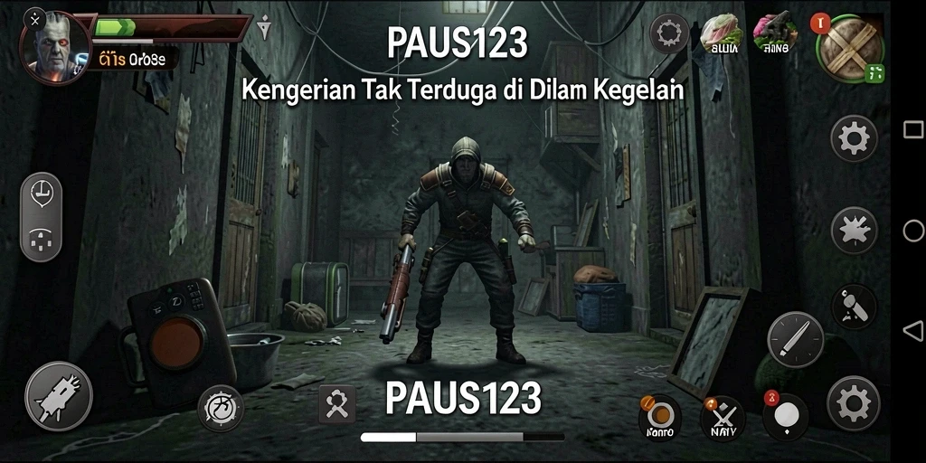 Tangkapan layar menggambarkan suasana mencekam dalam gameplay PAUS123.