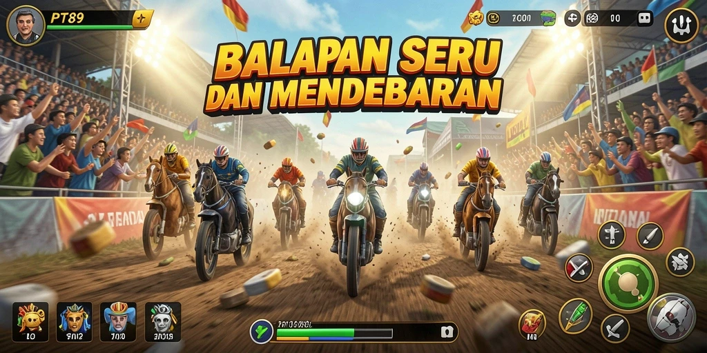 Tampilan gameplay PT89 yang mendebarkan saat balapan di trek yang curam.
