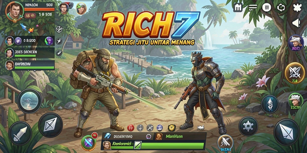 Tampilan gameplay RICH7 dengan pertarungan strategi yang intens.