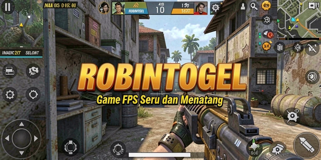 Tampilan gameplay mendebarkan di ROBINTOGEL dengan aksi tembak-menembak.