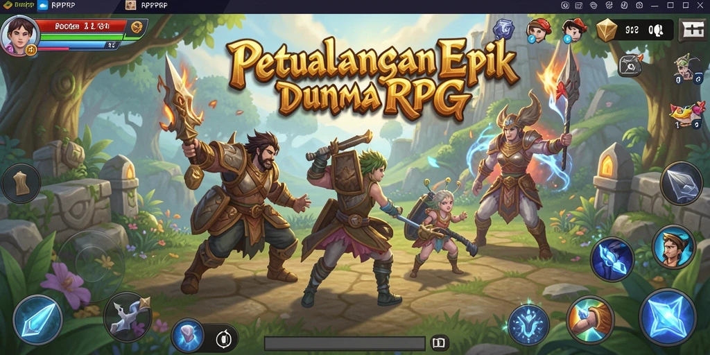Screenshot utama RPRPRP menampilkan aksi bertempur yang intens dalam dunia RPG.