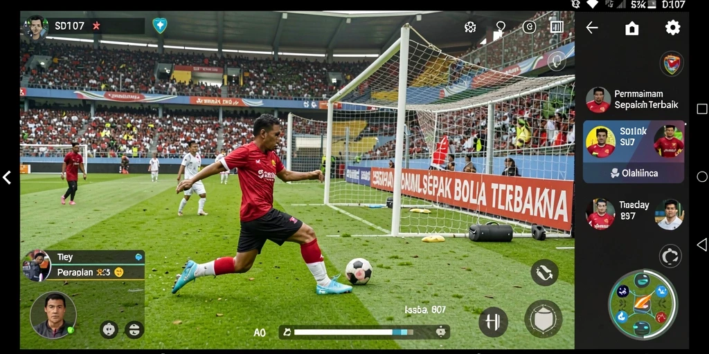 Tangkapan layar gameplay <strong>SD107</strong> menampilkan aksi mendebarkan di lapangan sepak bola.
